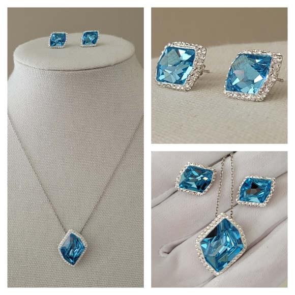 Swarovski Jewelry - Stunning Blue Crystal Necklace & Earrings Set Swarovski Elements